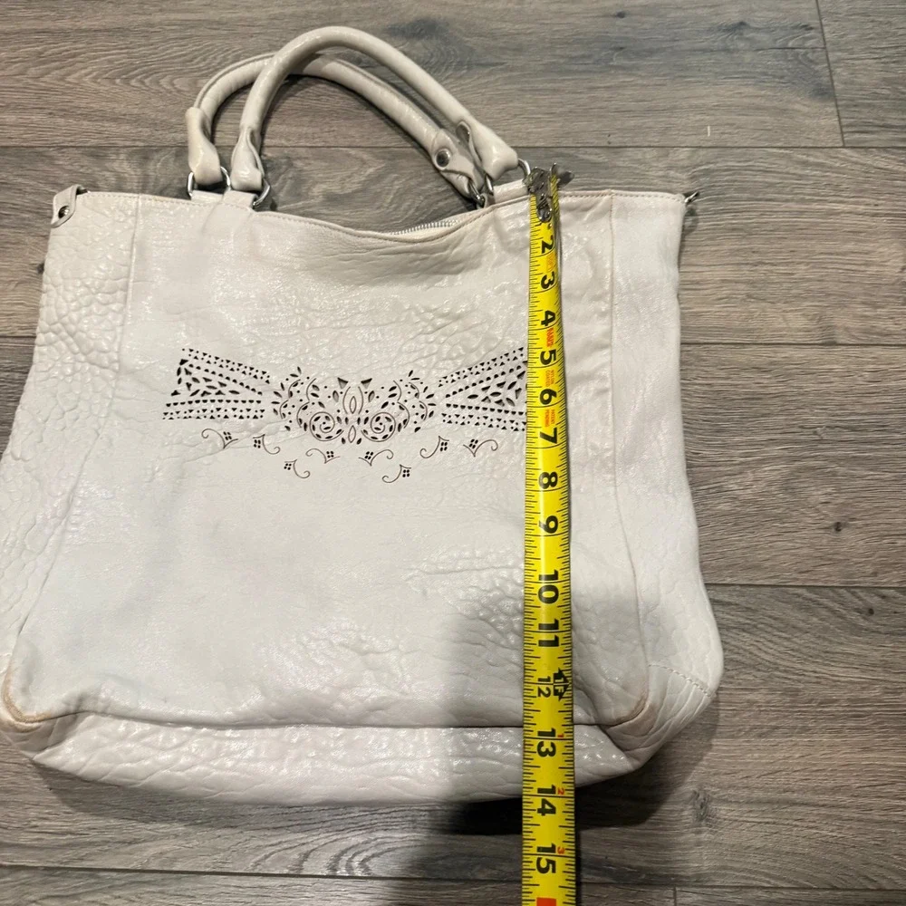 Gianni Notaro Genuine Leather Tote‎ Bag Cream Bow Detail Made in Italy